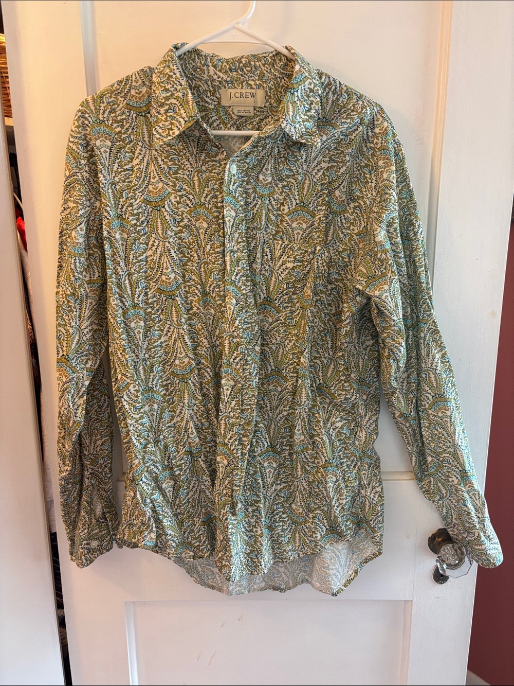 J. Crew Men’s Green Paisley-Print Button-Down Shirt